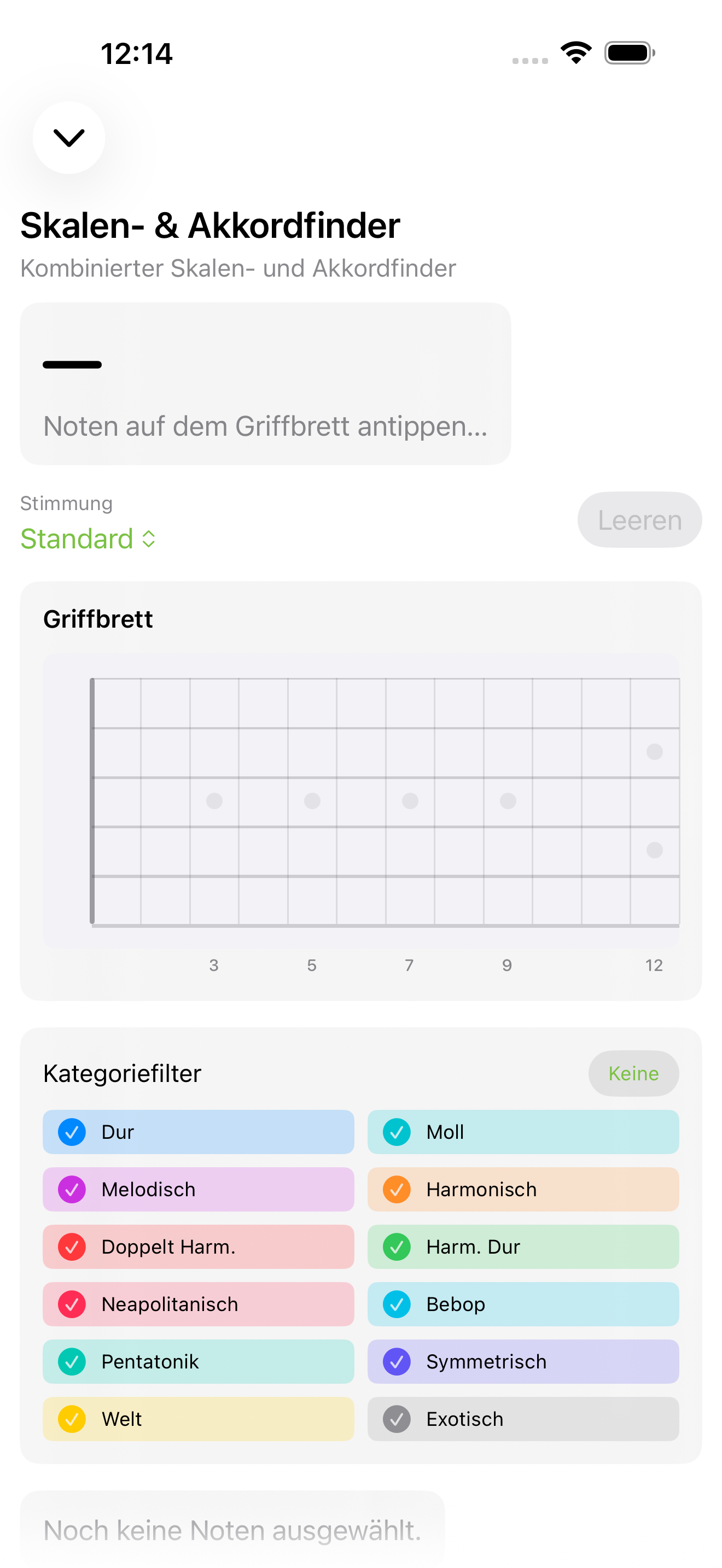 Tonleiter- und Akkordsuche auf iPhone